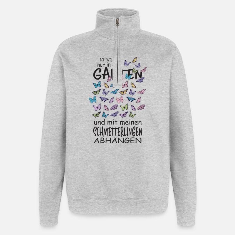 Schmetterlinge und mein Garten - Quarter-Zip-Sweatshirt - Grau meliert