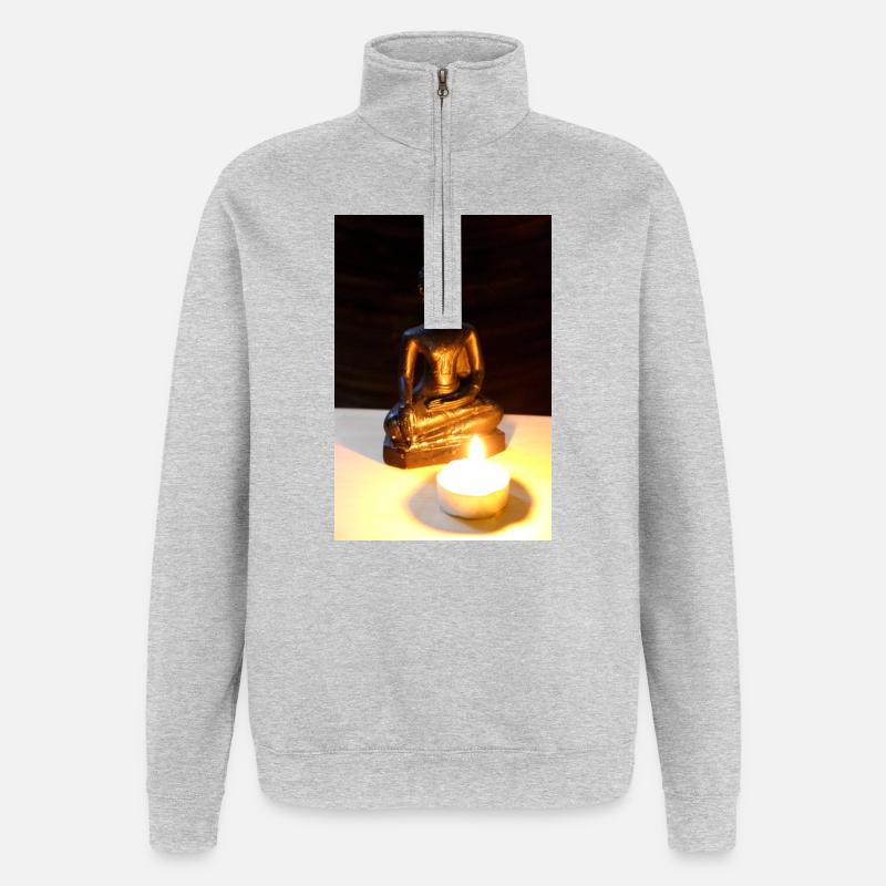 Affiche de Bouddha - Sweat à zip 1/4 - gris chiné