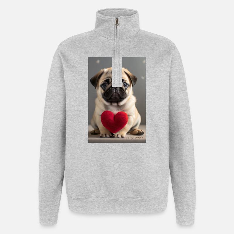 Niedlicher Welpe mit Herz - Quarter-Zip-Sweatshirt - Grau meliert