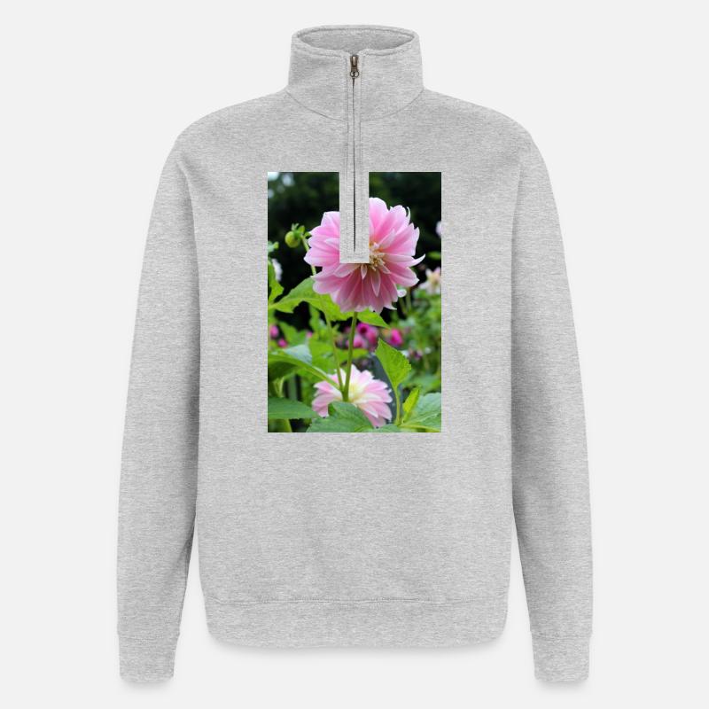 Dahlia rose rose fleur, fleur - Sweat à zip 1/4 - gris chiné