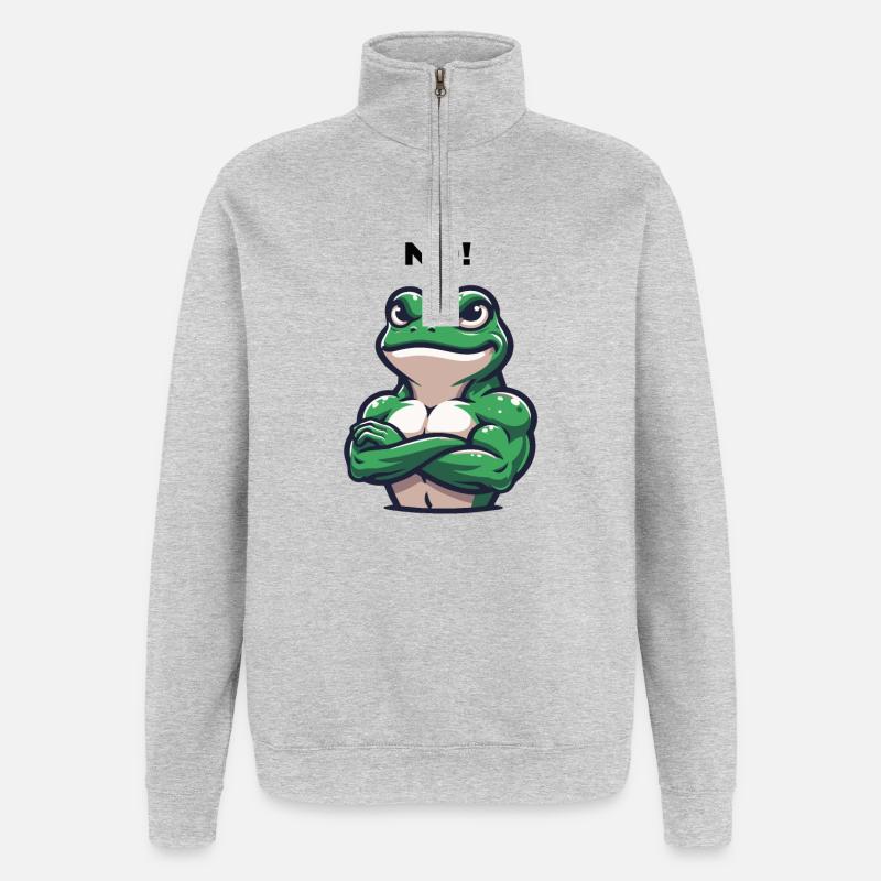 Trotziger Frosch mit 'NÖ!' - Einzigartiges Design - Quarter-Zip-Sweatshirt - Grau meliert