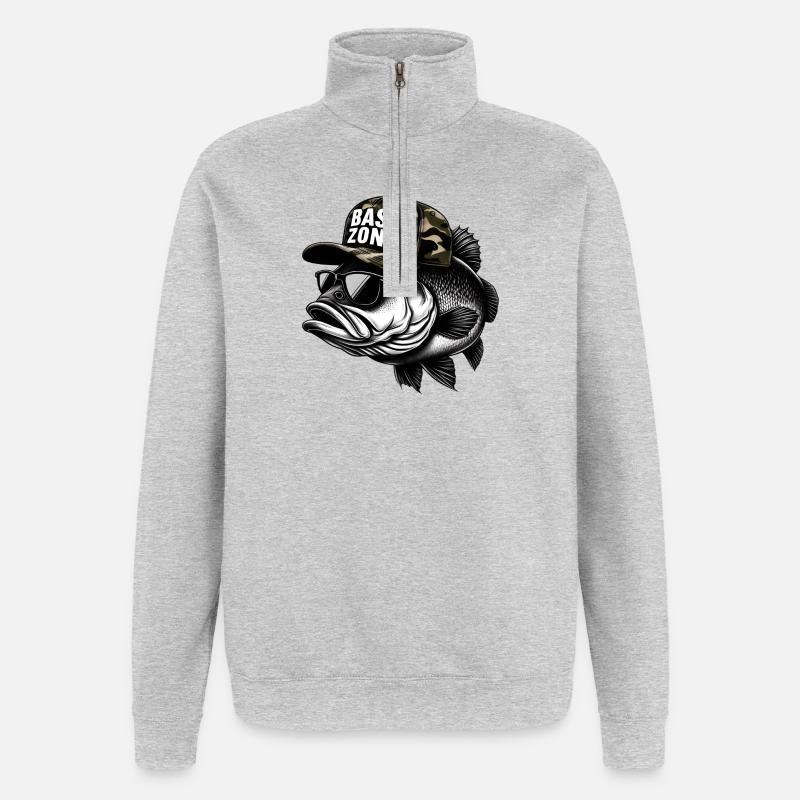 Zone de bar rayé - Sweat à zip 1/4 - gris chiné