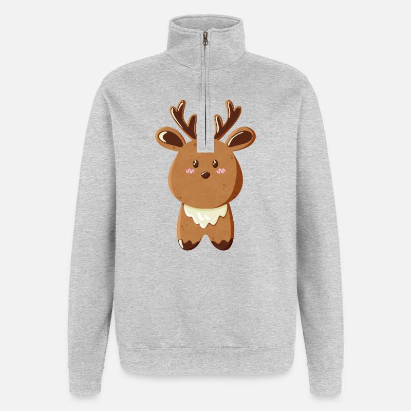 Rentier als Plätzchen - Quarter-Zip-Sweatshirt - Grau meliert