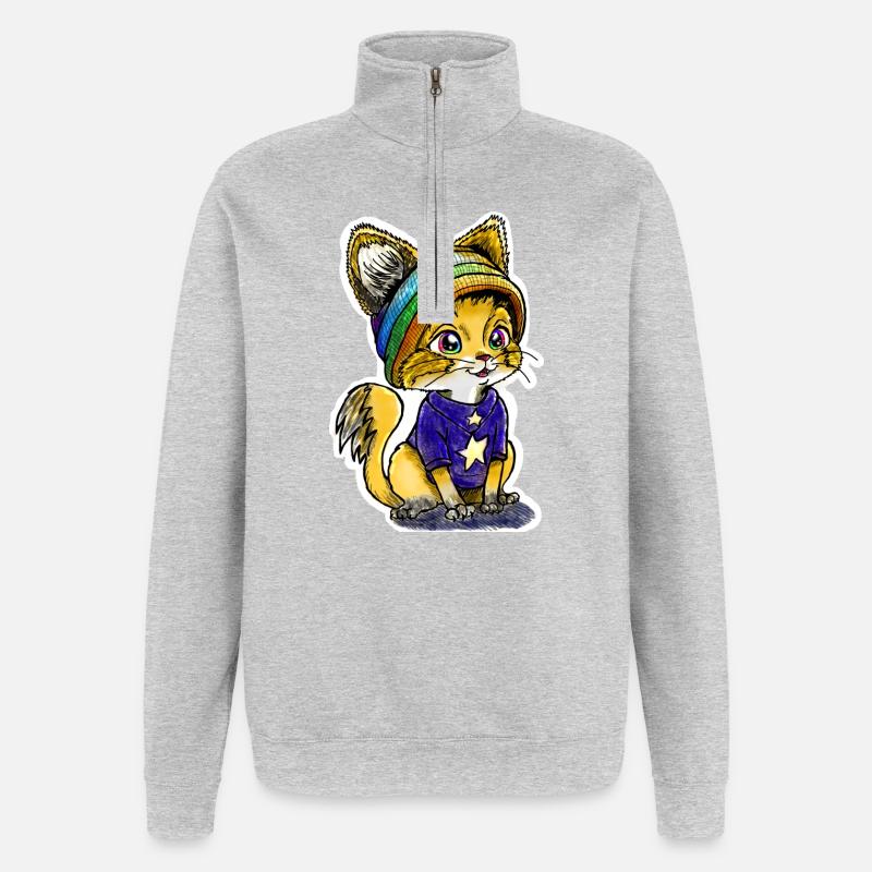 Regenbogen-Kätzchen - Quarter-Zip-Sweatshirt - Grau meliert