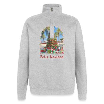 Feliz Navidad - spanische Weihnachten - Quarter-Zip-Sweatshirt - Grau meliert - Vorne - AI Model Female 172 light (172cm) & AI Model Male 178 dark (178cm)