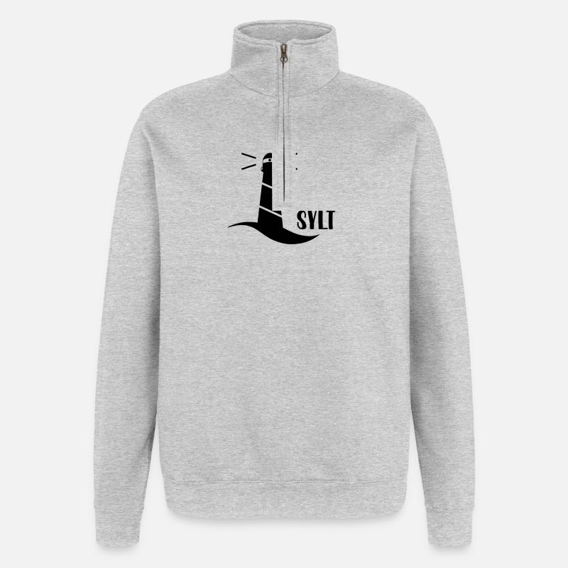Leuchtturm Sylt (schwarz) - Quarter-Zip-Sweatshirt - Grau meliert