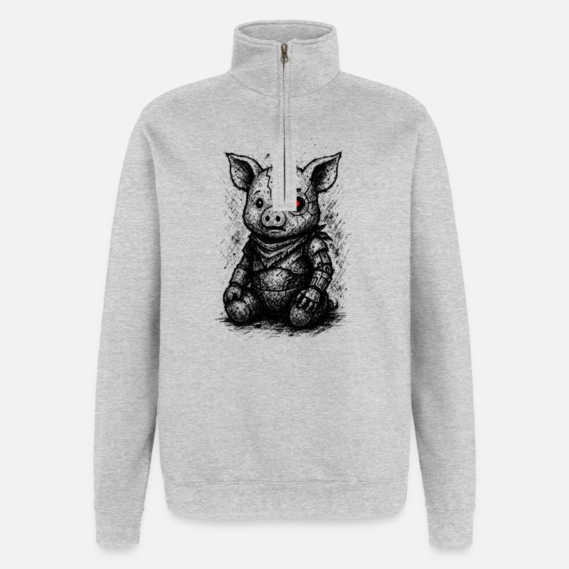 Kybernetisches Schweinchen - Quarter-Zip-Sweatshirt - Grau meliert