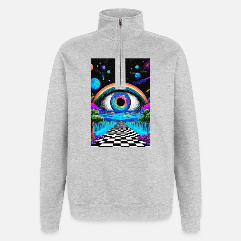 Psychedelische Reise ins All - Quarter-Zip-Sweatshirt - Grau meliert