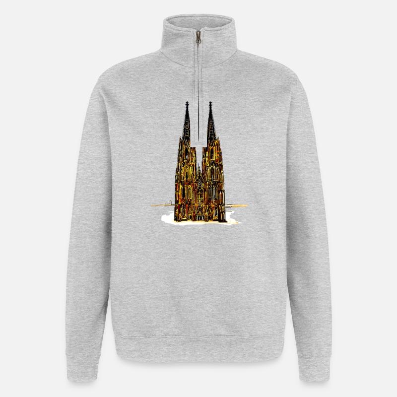 Kölner Dom - Quarter-Zip-Sweatshirt - Grau meliert