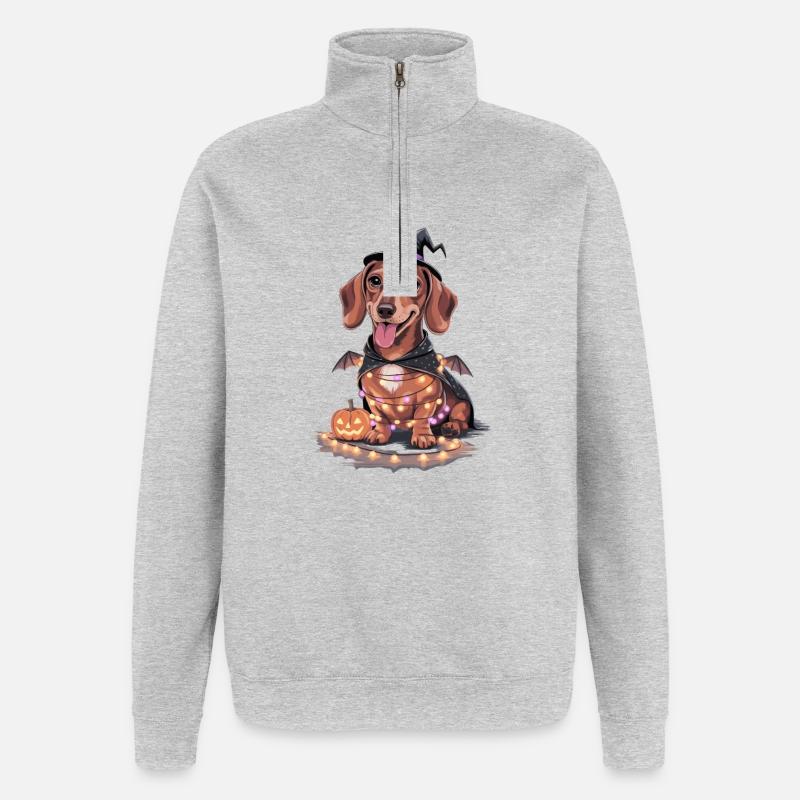 Scary Halloween dachshund with wizard hat - Quarter-Zip Sweatshirt - heather grey