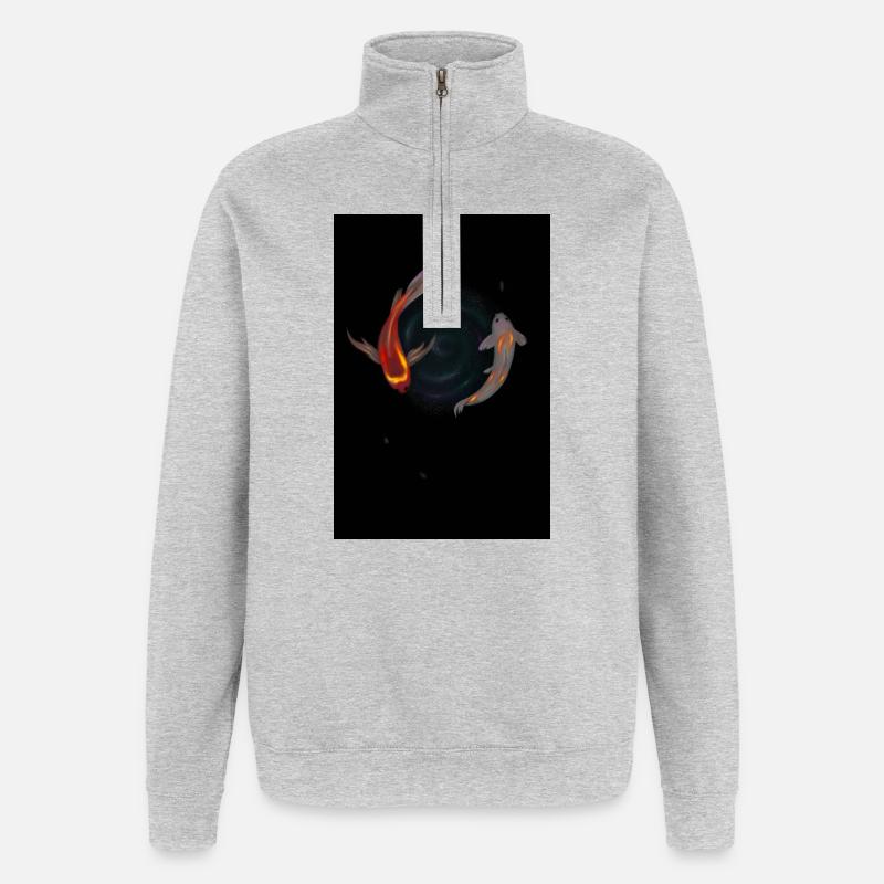 Poisson koï dans le tourbillon étoilé - Sweat à zip 1/4 - gris chiné