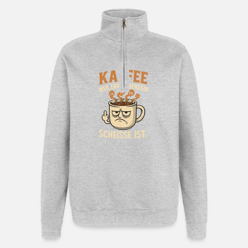 Coffee graphic with humorous message - Quarter-Zip Sweatshirt - heather grey