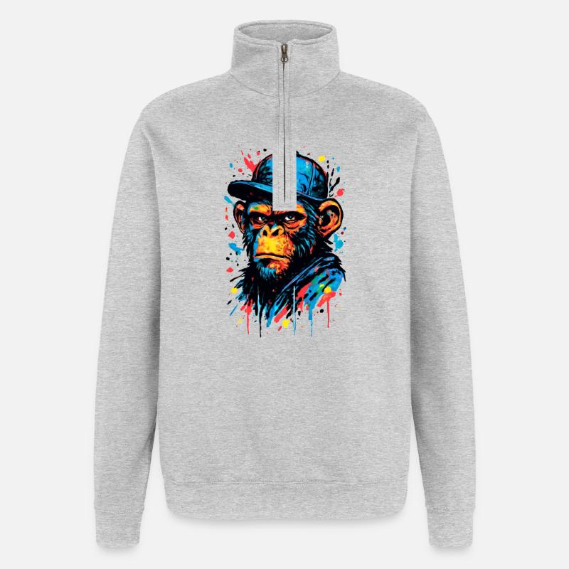 The Monkey Dance | StreetArt Affe - Quarter-Zip-Sweatshirt - Grau meliert