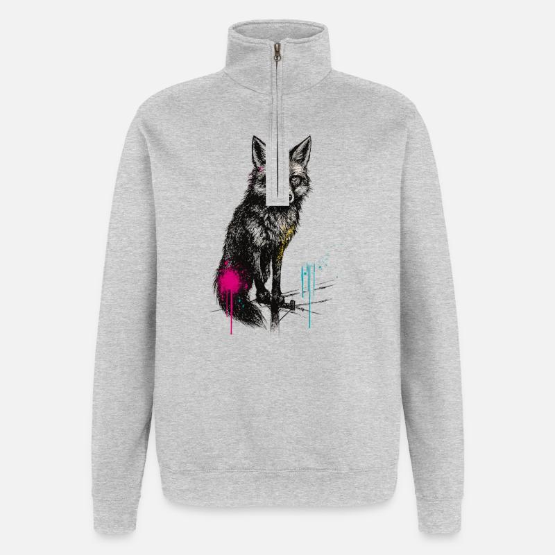Wolfsprühkunst im Wald - Quarter-Zip-Sweatshirt - Grau meliert