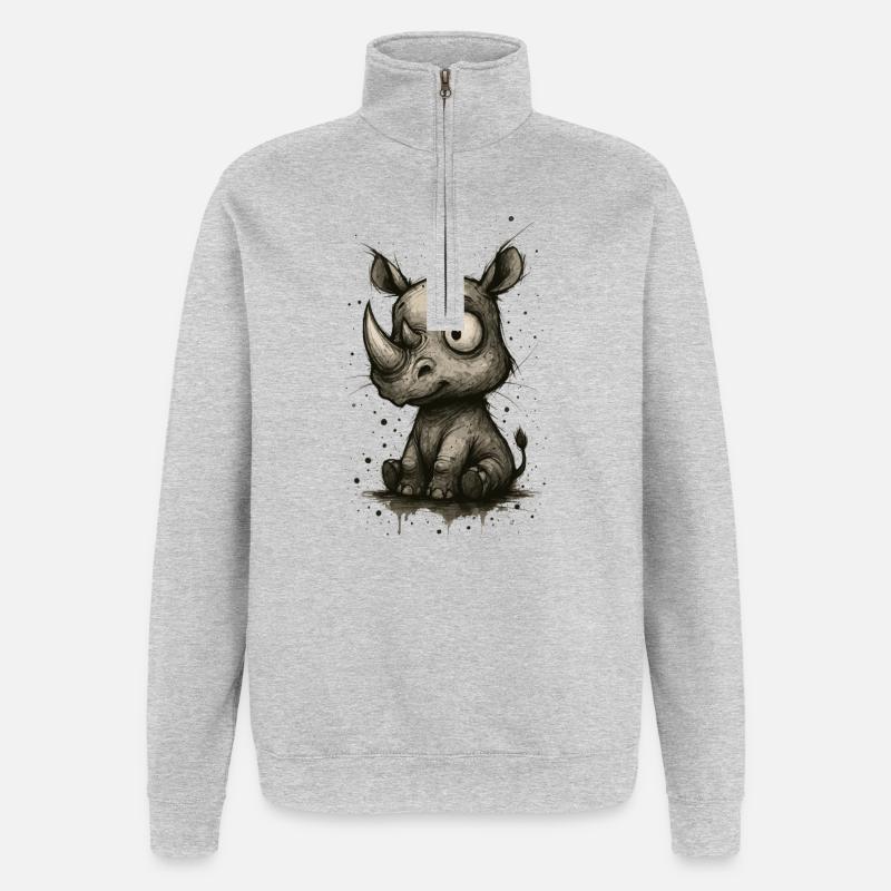 Lustiges Nashorn – Comic-Splash - Quarter-Zip-Sweatshirt - Grau meliert
