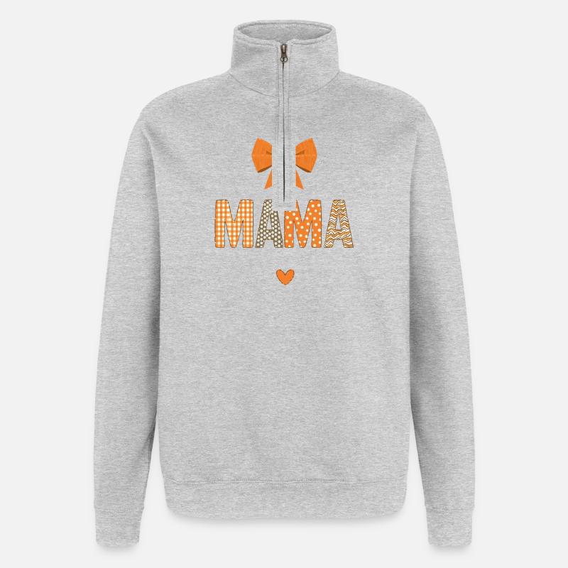 Maman Orange Motifs Patchwork - Sweat à zip 1/4 - gris chiné