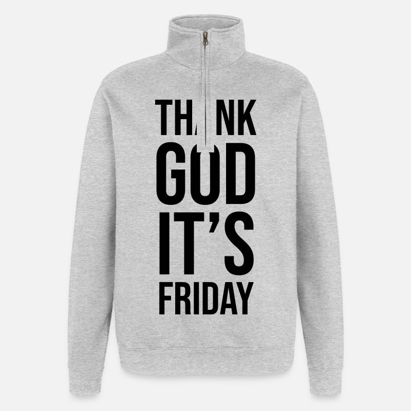 Dieu merci, c’est vendredi - Sweat à zip 1/4 - gris chiné
