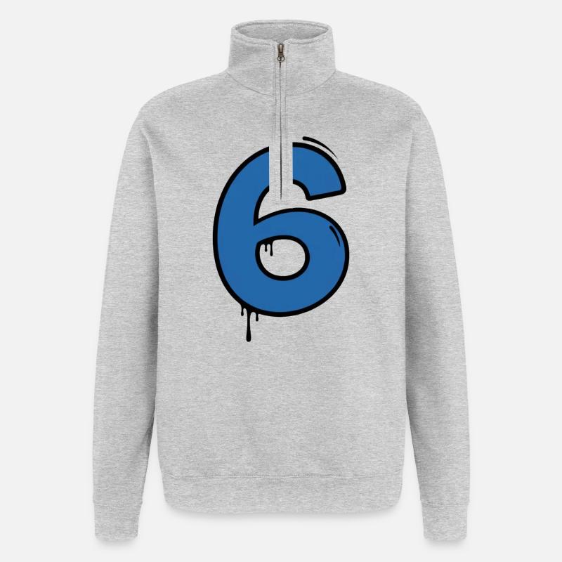 Graffiti Digit 6 Bleu - Sweat à zip 1/4 - gris chiné