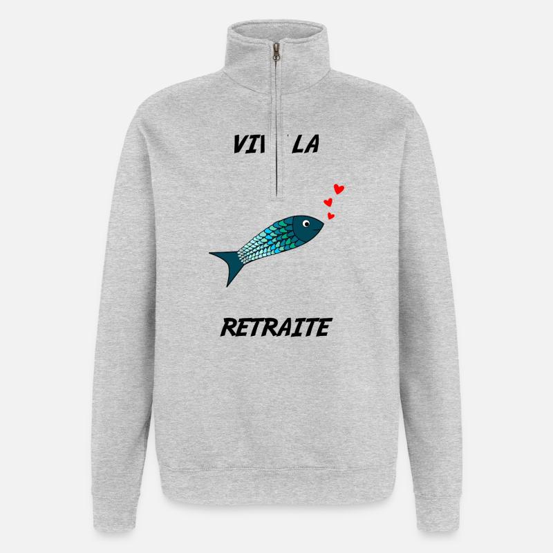 PÊCHE. RETRAITE. RETRAITE. RETRAITEE. POISSON - Sweat à zip 1/4 - gris chiné
