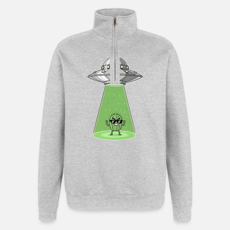 Cactus Alien dans UFO Light - Sweat à zip 1/4 - gris chiné