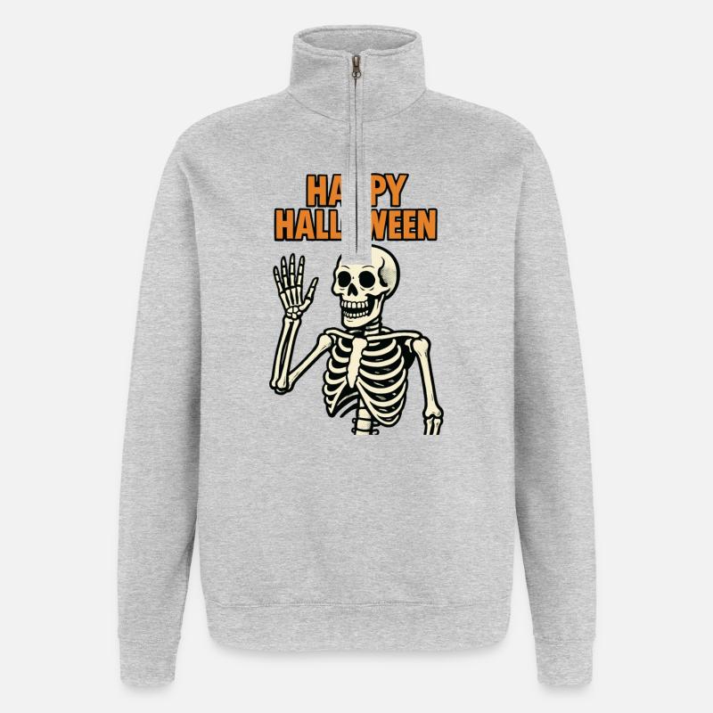 Frohes Halloween - Skelett - Quarter-Zip-Sweatshirt - Grau meliert