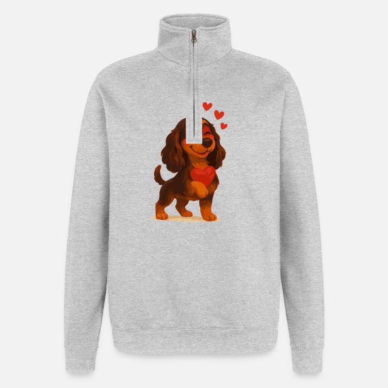 Cocker Spaniel amoureux - Sweat à zip 1/4 - gris chiné