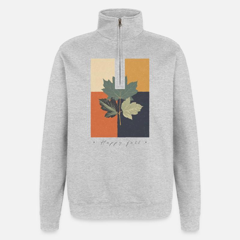 Herbst-Botanicals-Gitter - Quarter-Zip-Sweatshirt - Grau meliert