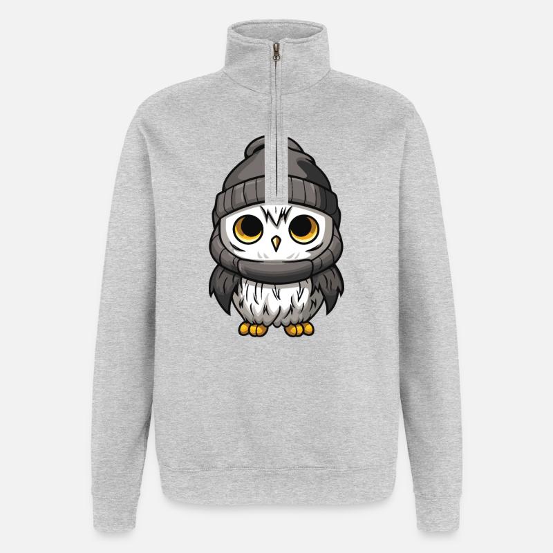 Eule Comic Winter Cozy - Quarter-Zip-Sweatshirt - Grau meliert