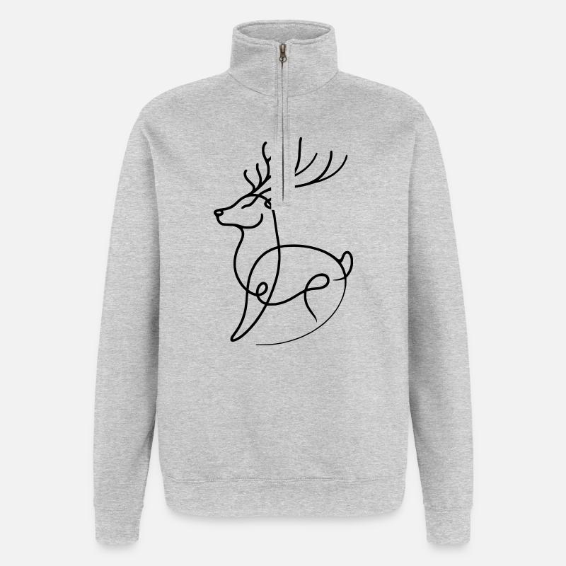Hirsch – Design de ligne moderne - Sweat à zip 1/4 - gris chiné