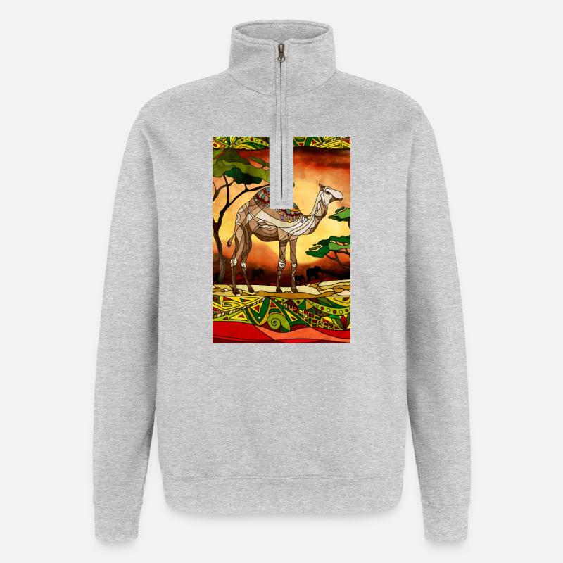 Kamel - Quarter-Zip-Sweatshirt - Grau meliert