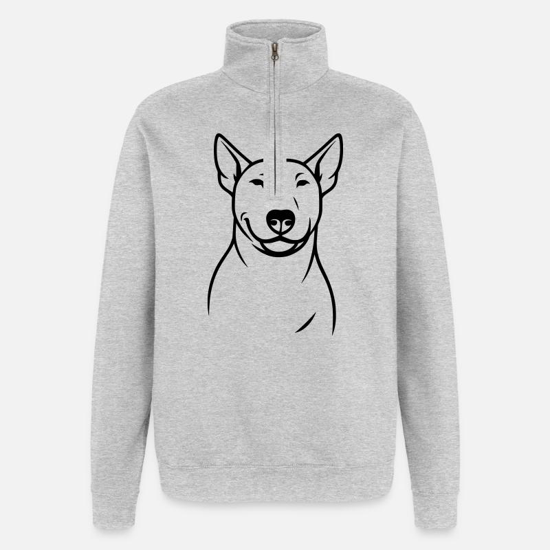 Stilisierter Bullterrier Silhouette - Quarter-Zip-Sweatshirt - Grau meliert