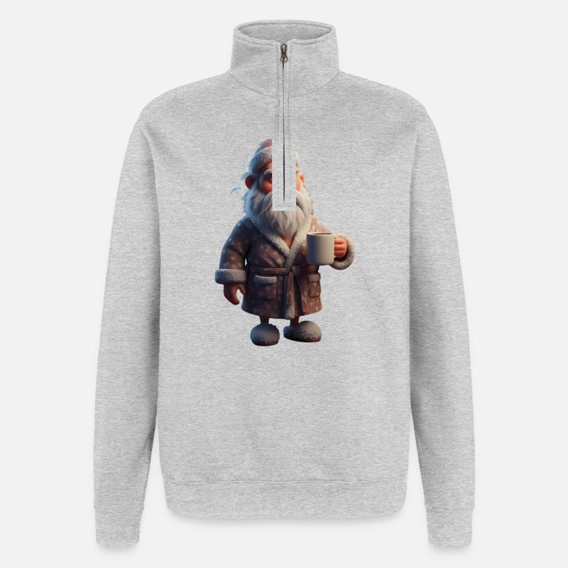 Grummeliger Winteropa mit Kaffeebecher Santa - Quarter-Zip-Sweatshirt - Grau meliert