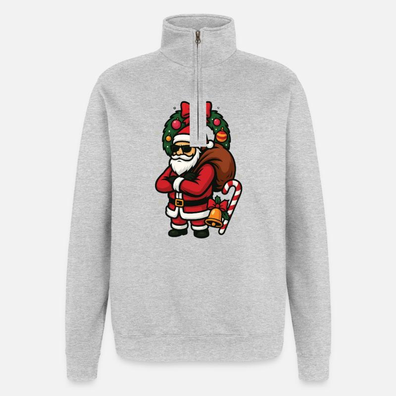 Cooler Weihnachtsmann mit Sonnenbrille - Quarter-Zip-Sweatshirt - Grau meliert