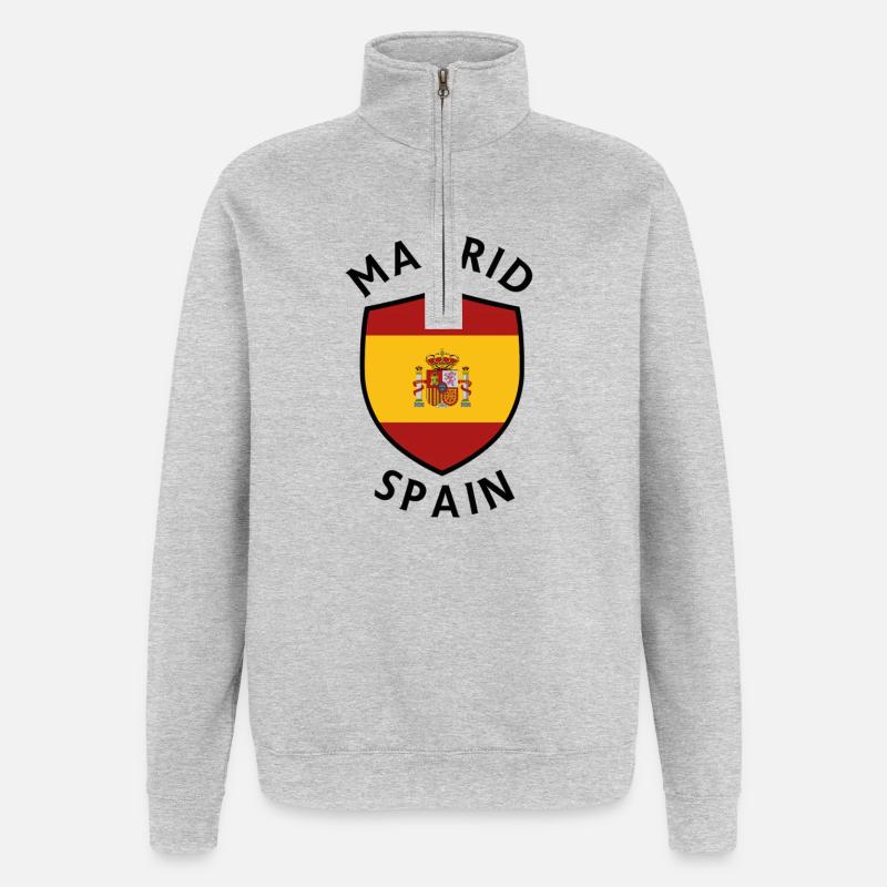 Bouclier de Madrid avec drapeau espagnol - Sweat à zip 1/4 - gris chiné