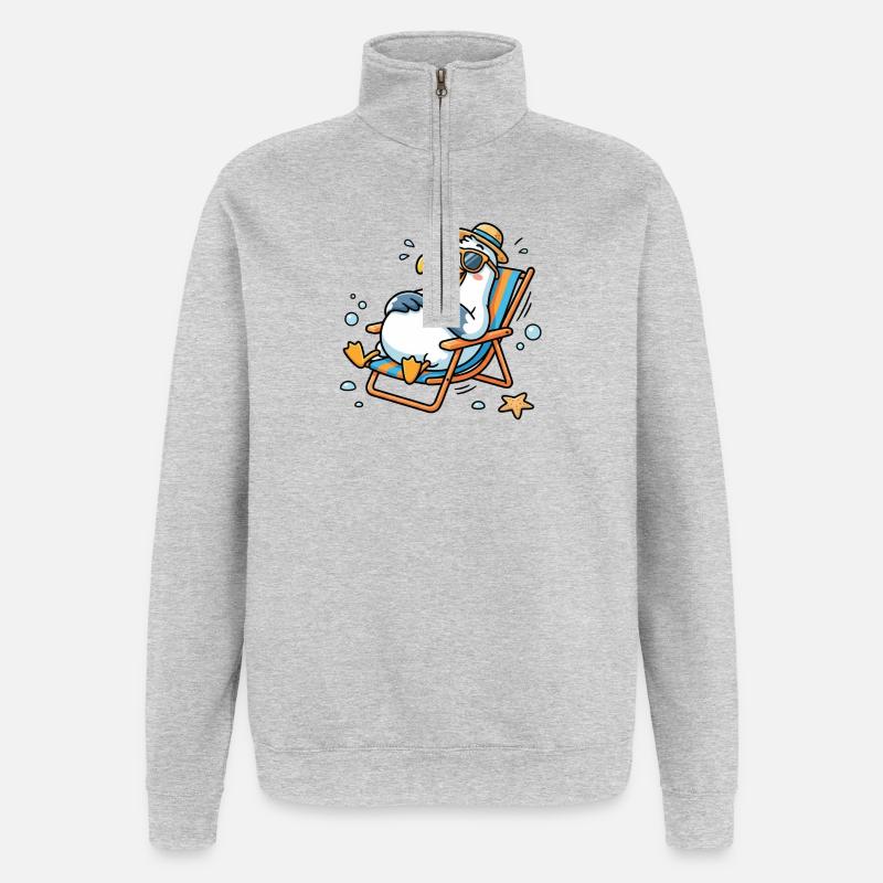 Mouette détendue sur la plage - Sweat à zip 1/4 - gris chiné