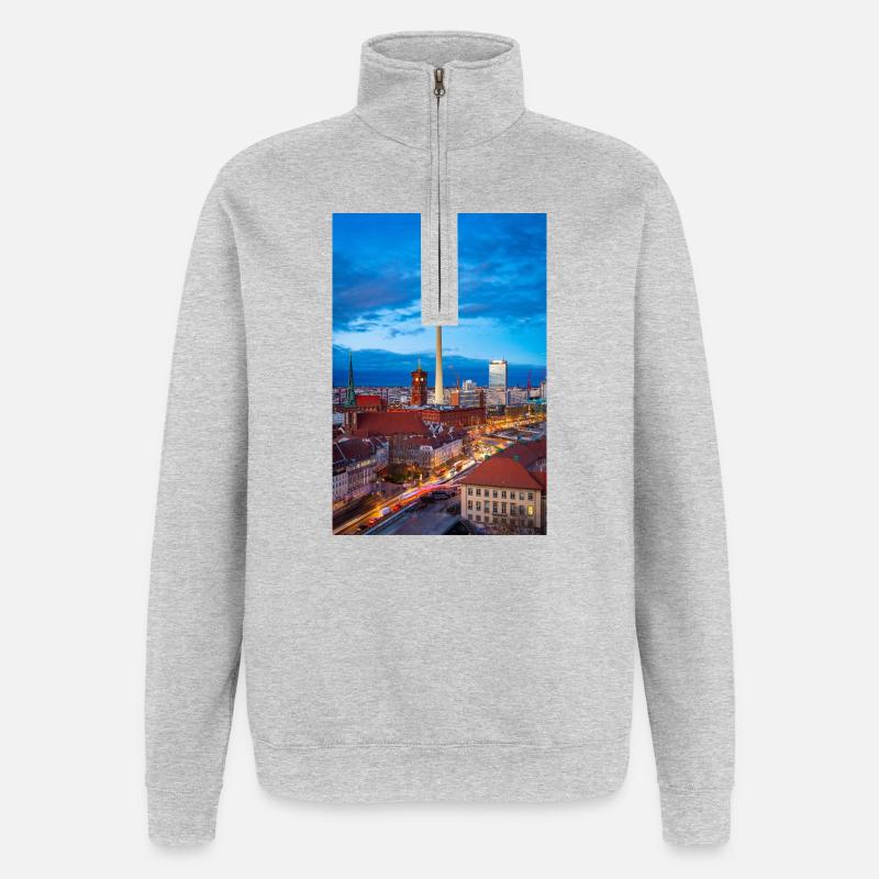 Berlin Skyline Abendlicht - Quarter-Zip-Sweatshirt - Grau meliert