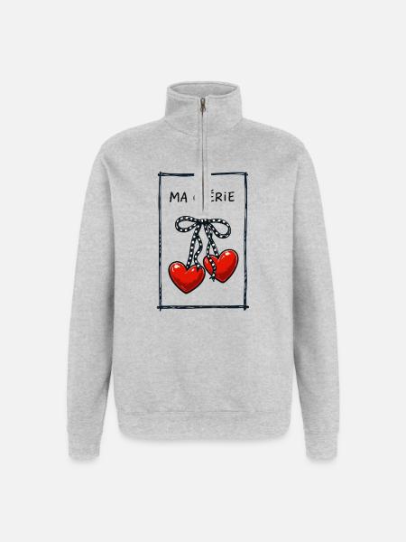Ma Chérie – Sweet Heart Cherry Illustration - Collegegenser med 1/4 glidelås - gråmelert