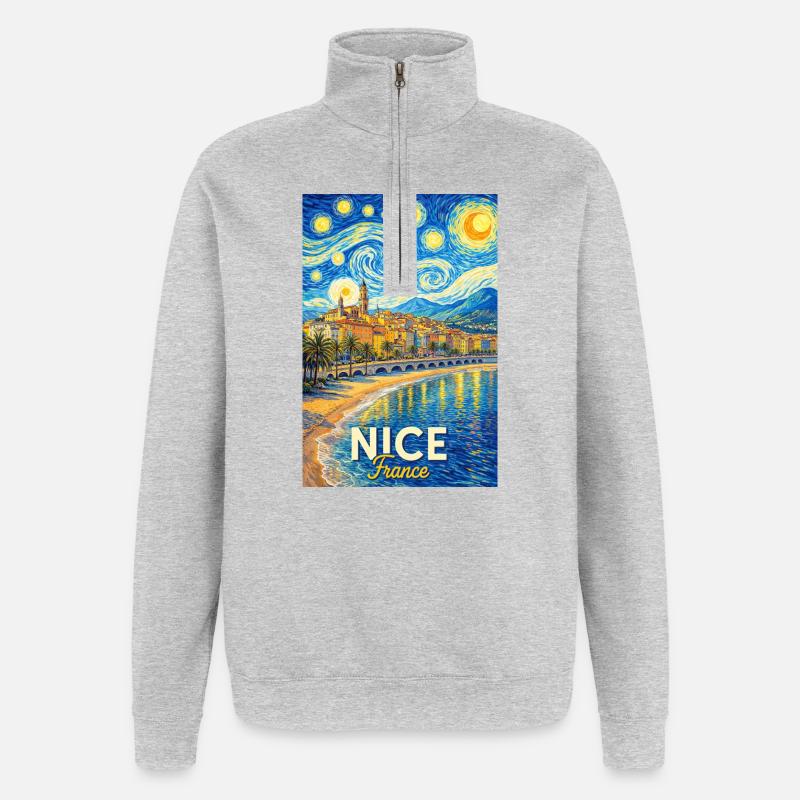 Nice, Frankreich - Quarter-Zip-Sweatshirt - Grau meliert