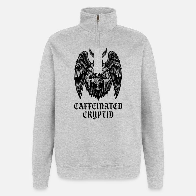 Koffeinhaltiger Kryptid-Mottenmann-Kaffee - Quarter-Zip-Sweatshirt - Grau meliert