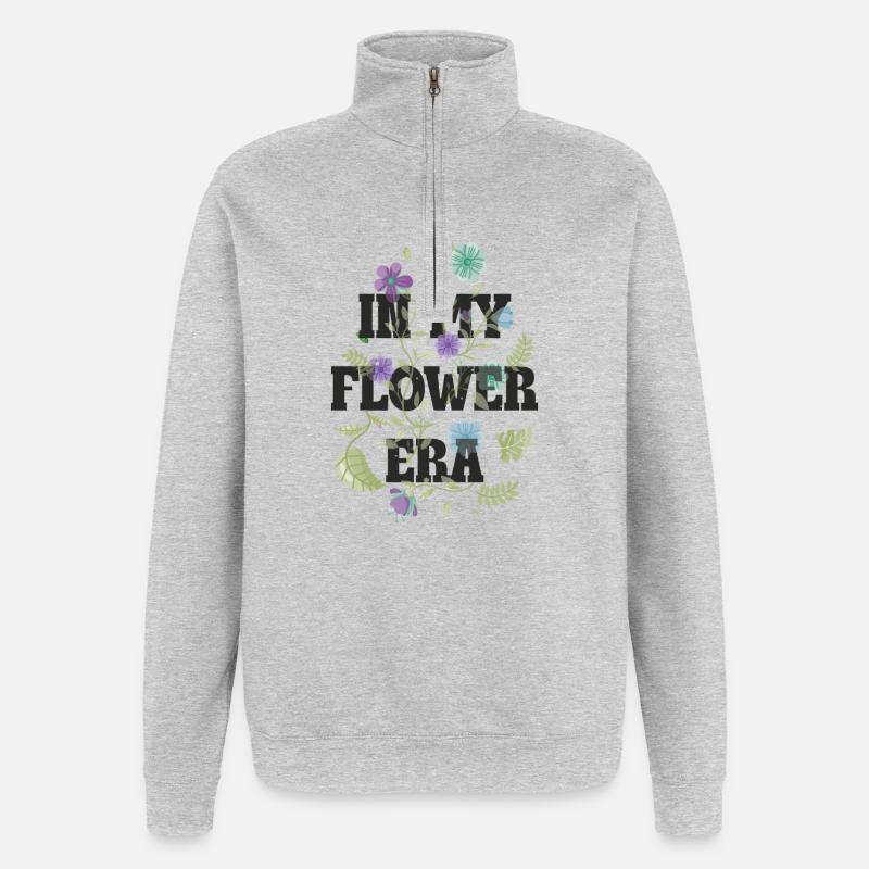 Florale Pfade der Blüten - Quarter-Zip-Sweatshirt - Grau meliert