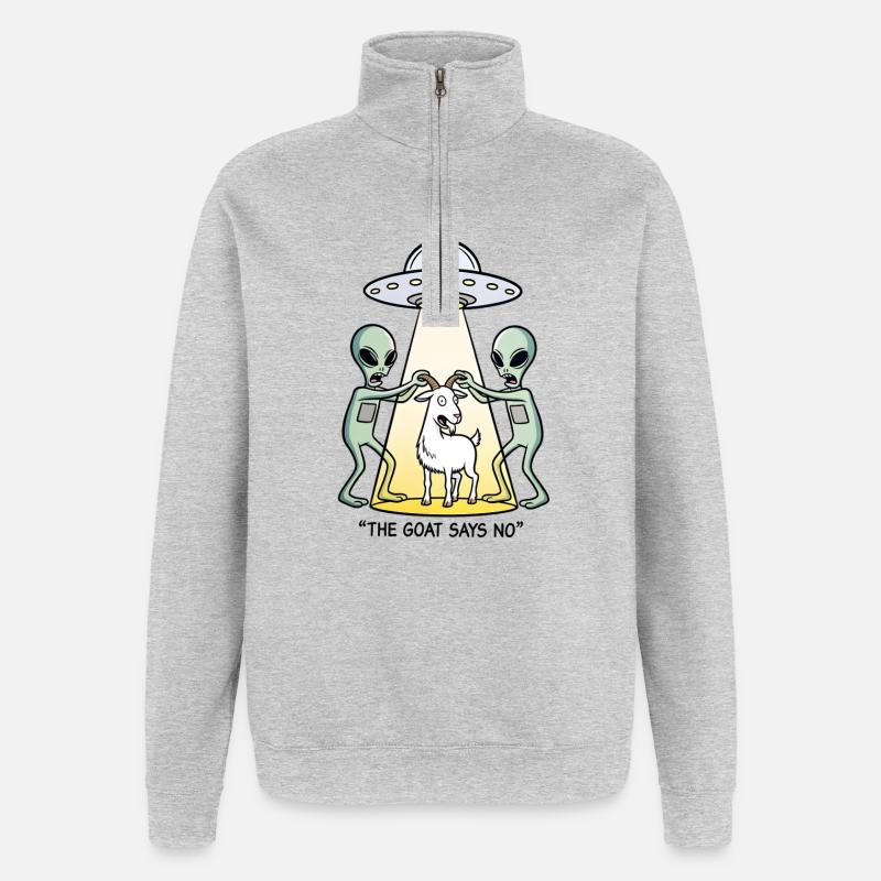Funny Alien Kidnapping Goat - Quarter-Zip Sweatshirt - heather grey