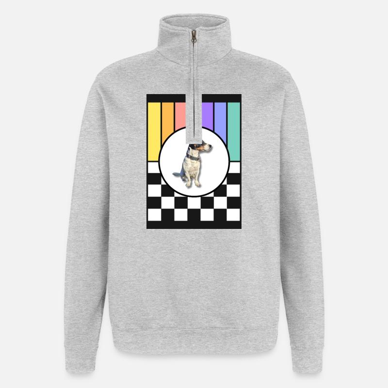 Hund im Regenbogenrahmen - Quarter-Zip-Sweatshirt - Grau meliert