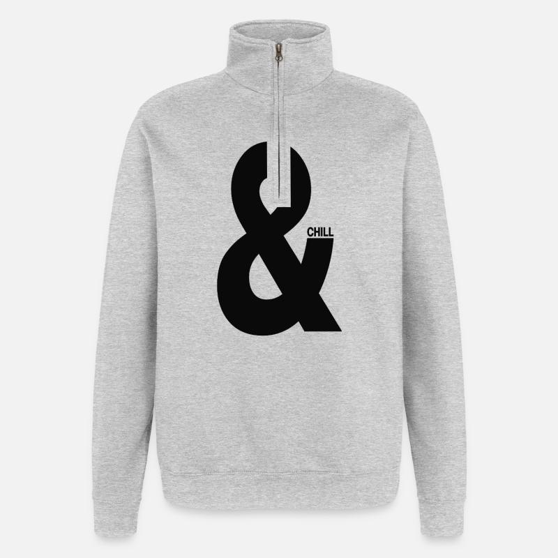 Et & Chill Typographie Minimale - Sweat à zip 1/4 - gris chiné