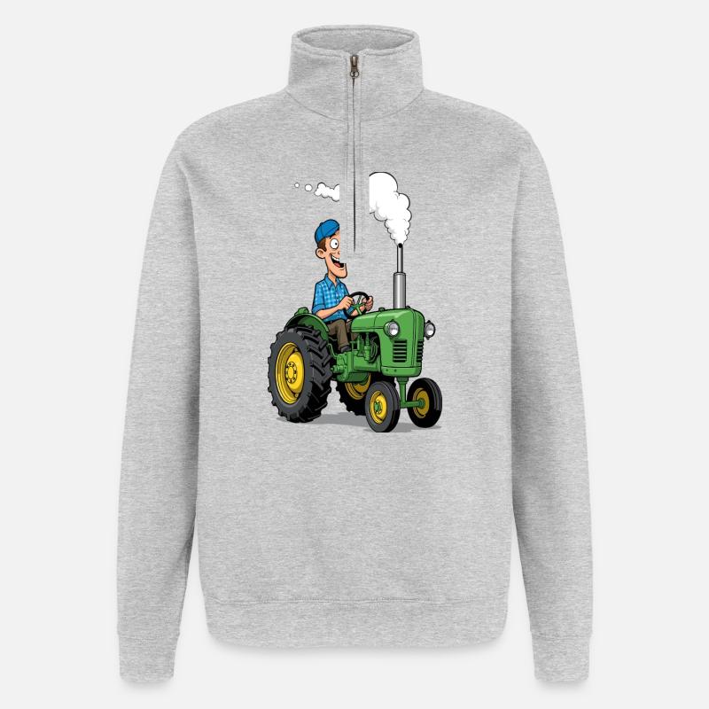 Bunter Bauern-Cartoon-Traktor - Quarter-Zip-Sweatshirt - Grau meliert