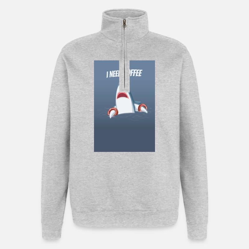 Jeg har brug for kaffe sjovt hajdesign - Sweatshirt med 1/4 lynlås - grå meleret