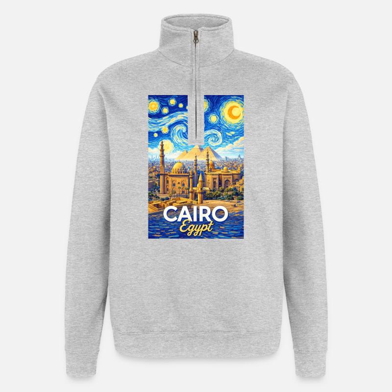 Cairo Nights: Pyramider og stjerner - Sweatshirt med 1/4 lynlås - grå meleret