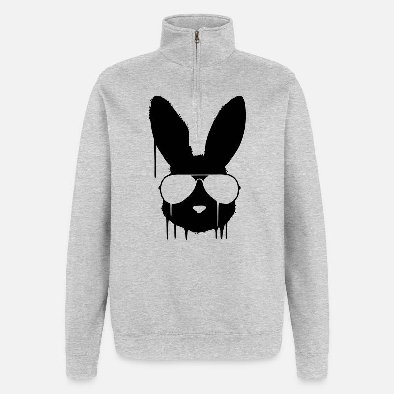 Graffiti des lunettes de lapin cool - Sweat à zip 1/4 - gris chiné