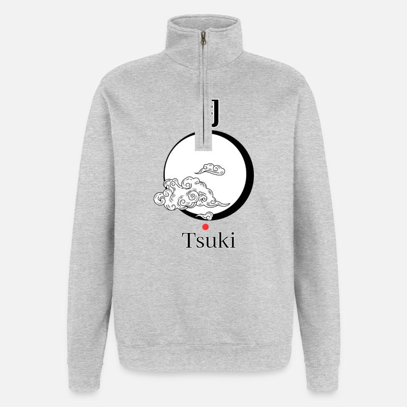 Tsuki – Japanischer Mond | Torii Apparel - Quarter-Zip-Sweatshirt - Grau meliert