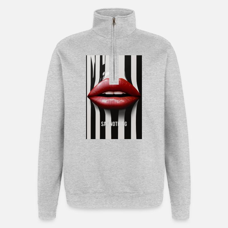 Say Nothing Lips Statement Design - Quarter-Zip Sweatshirt - heather grey