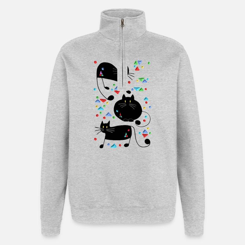 Katzen - Quarter-Zip-Sweatshirt - Grau meliert